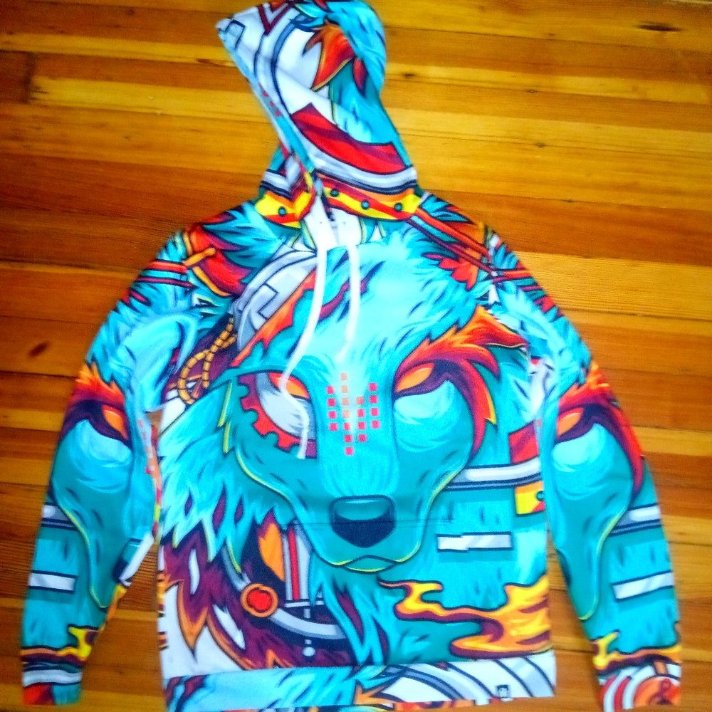 Mens Blue Woof Hoodie _Drawstring w/ Pockets